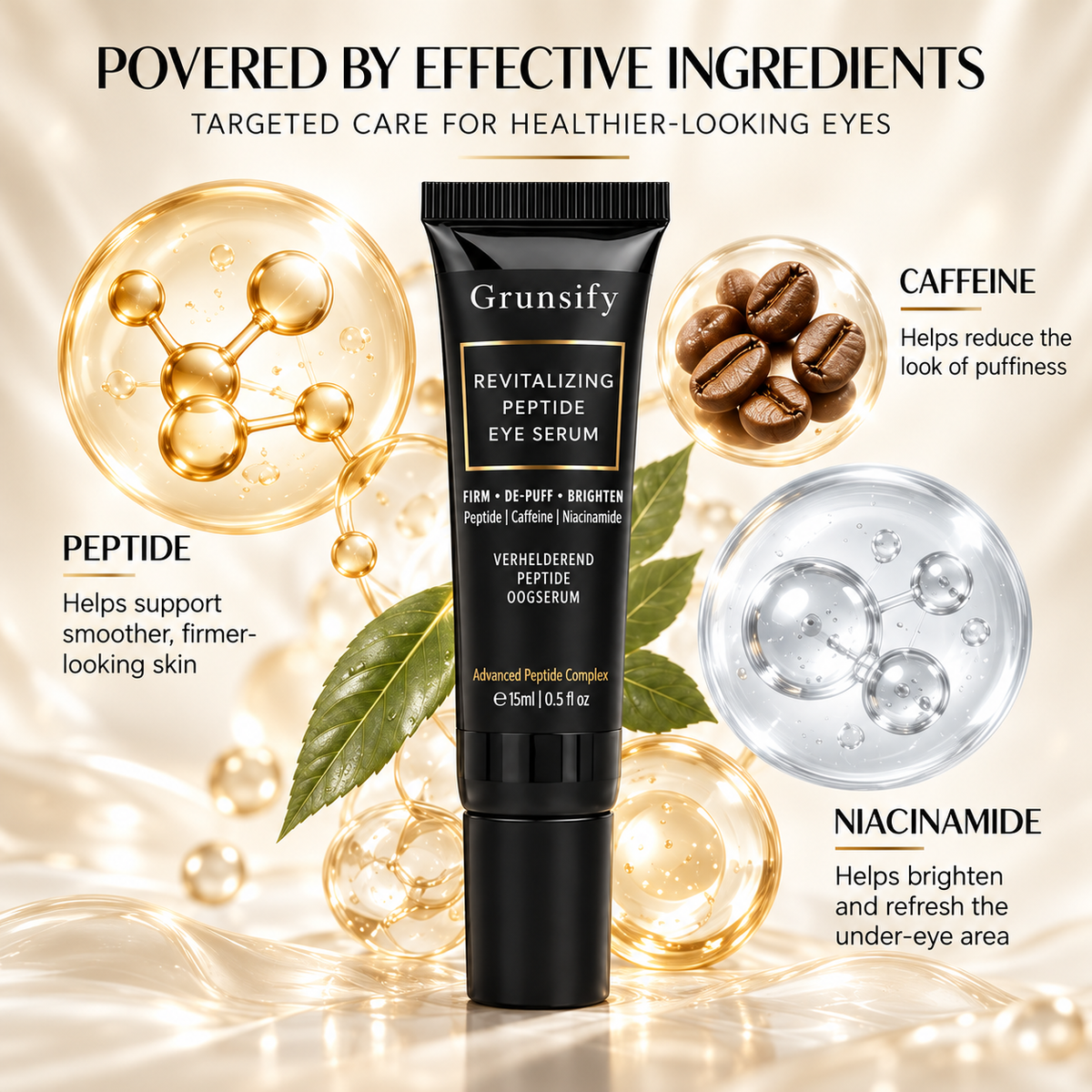 Peptide caffeine and niacinamide eye serum ingredients