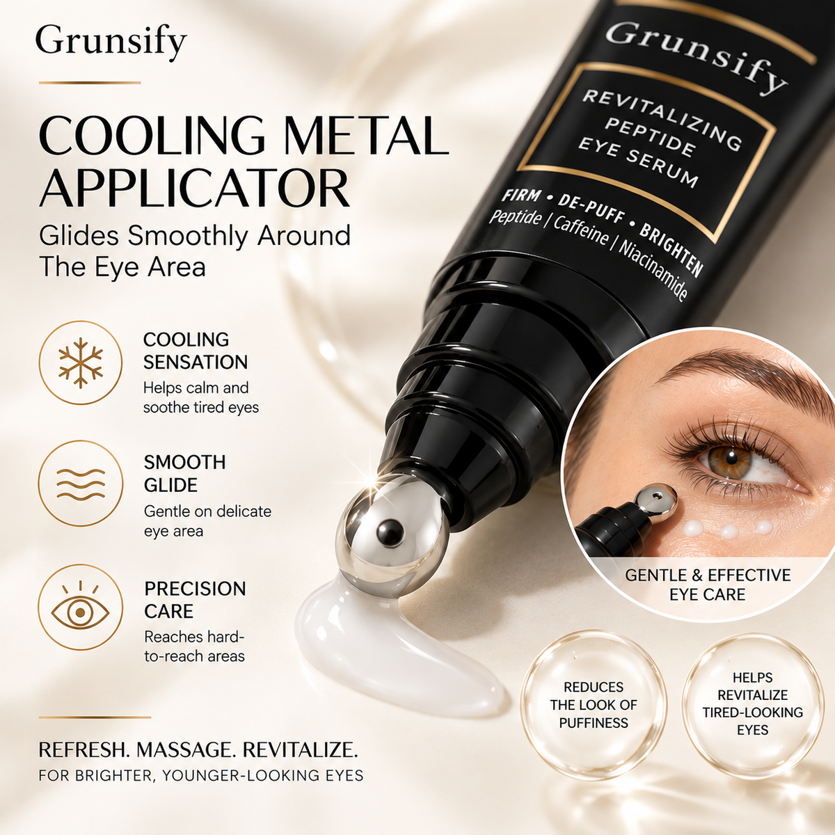 Cooling metal eye serum applicator
